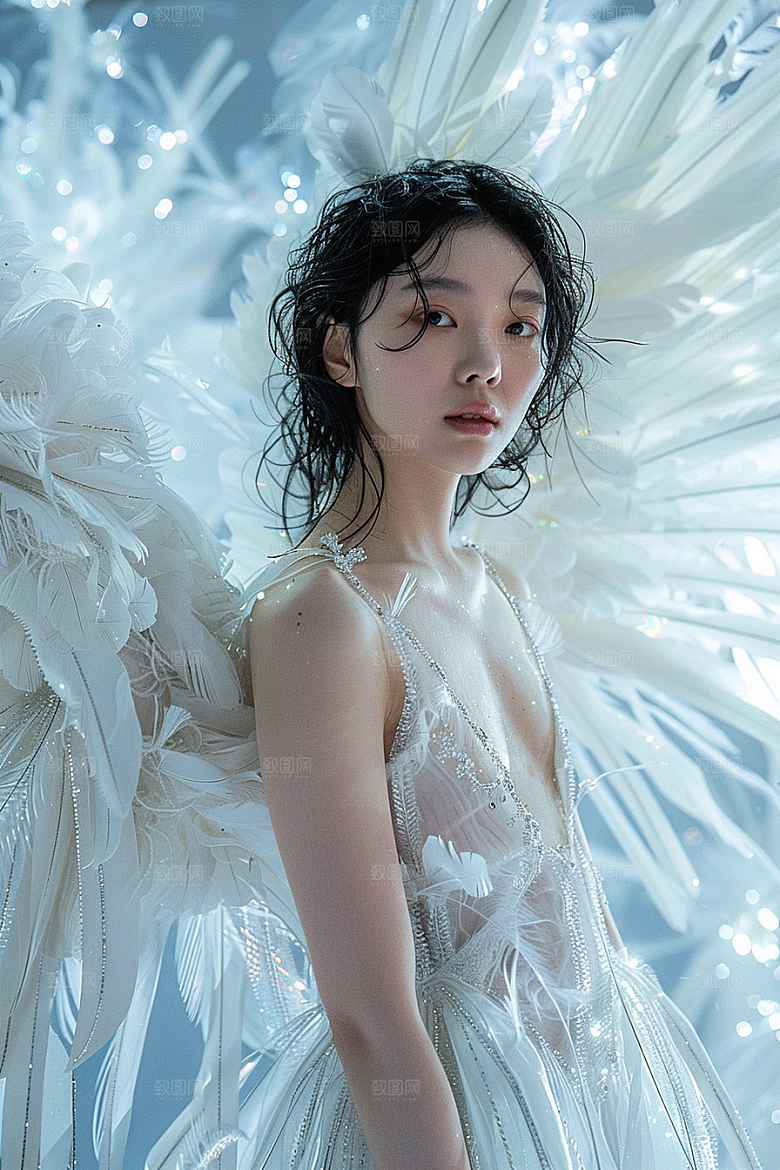 天使女神白色肖像摄影图