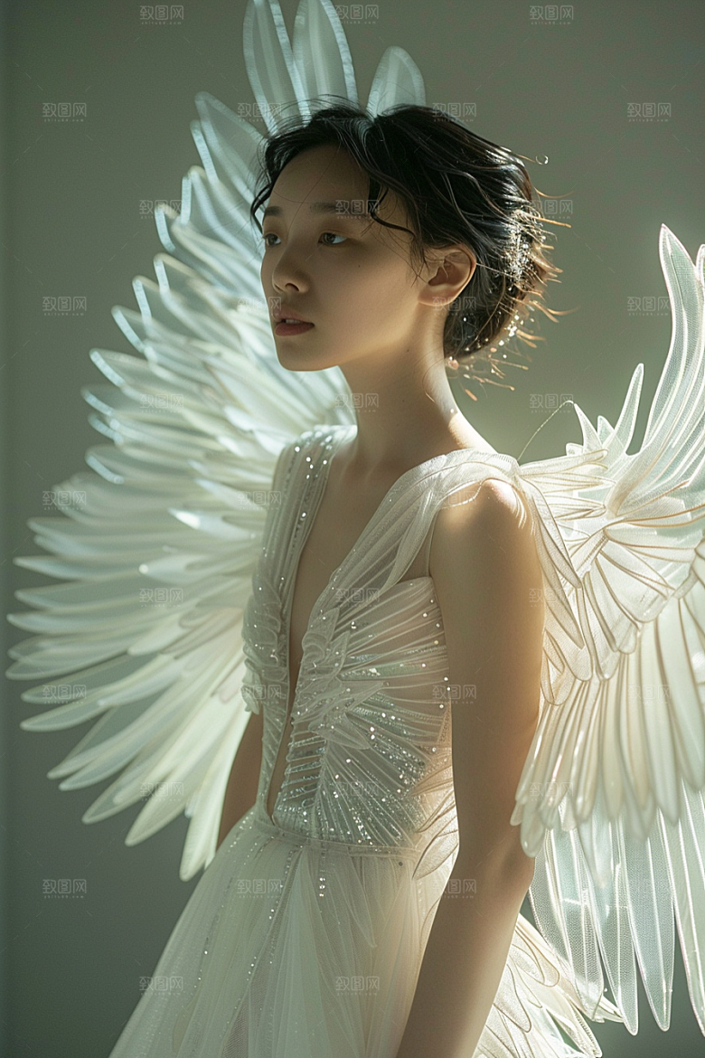 天使女神美女白色摄影图