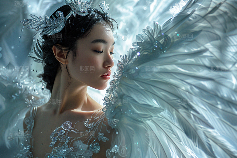 天使女神写真羽毛翅膀摄影图