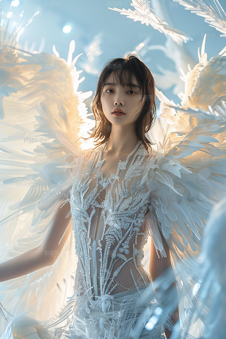 天使女神羽毛翅膀写真摄影图