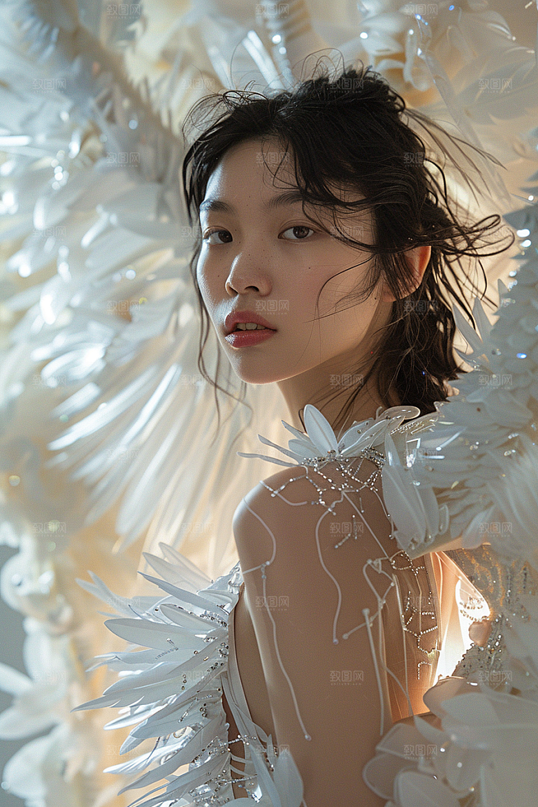 天使女神羽毛翅膀唯美摄影图