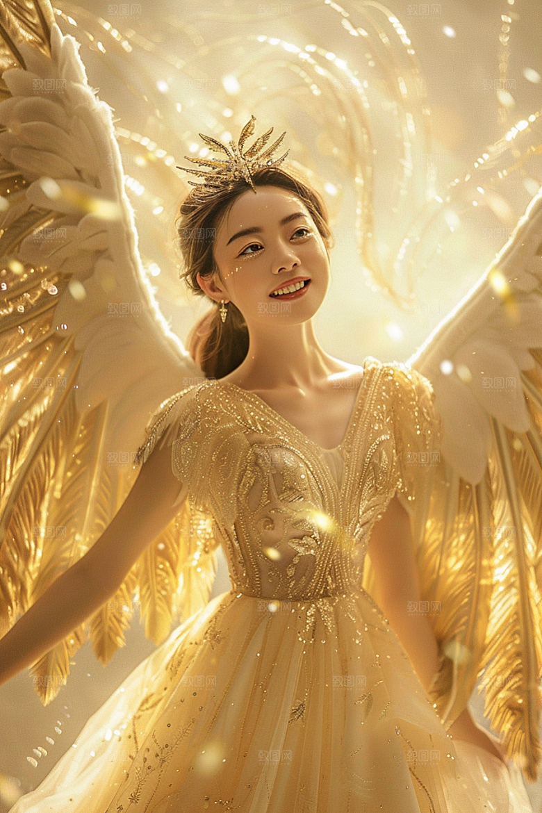 天使女神美女羽毛翅膀摄影图