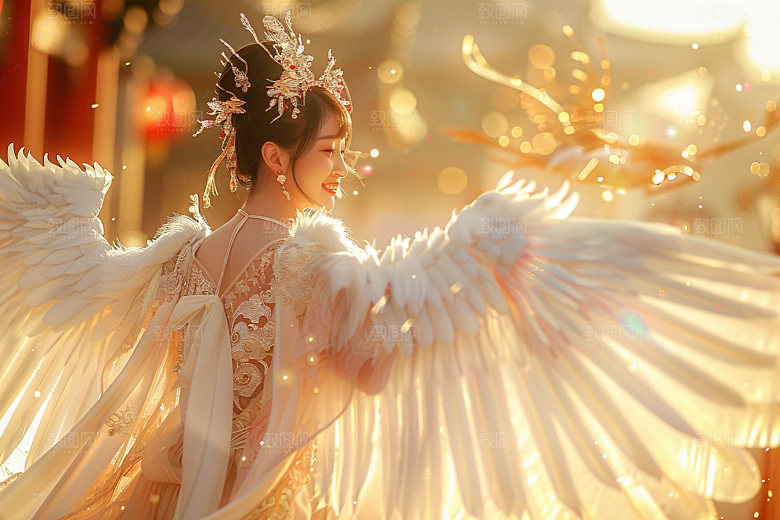 天使女神羽毛翅膀白色摄影图