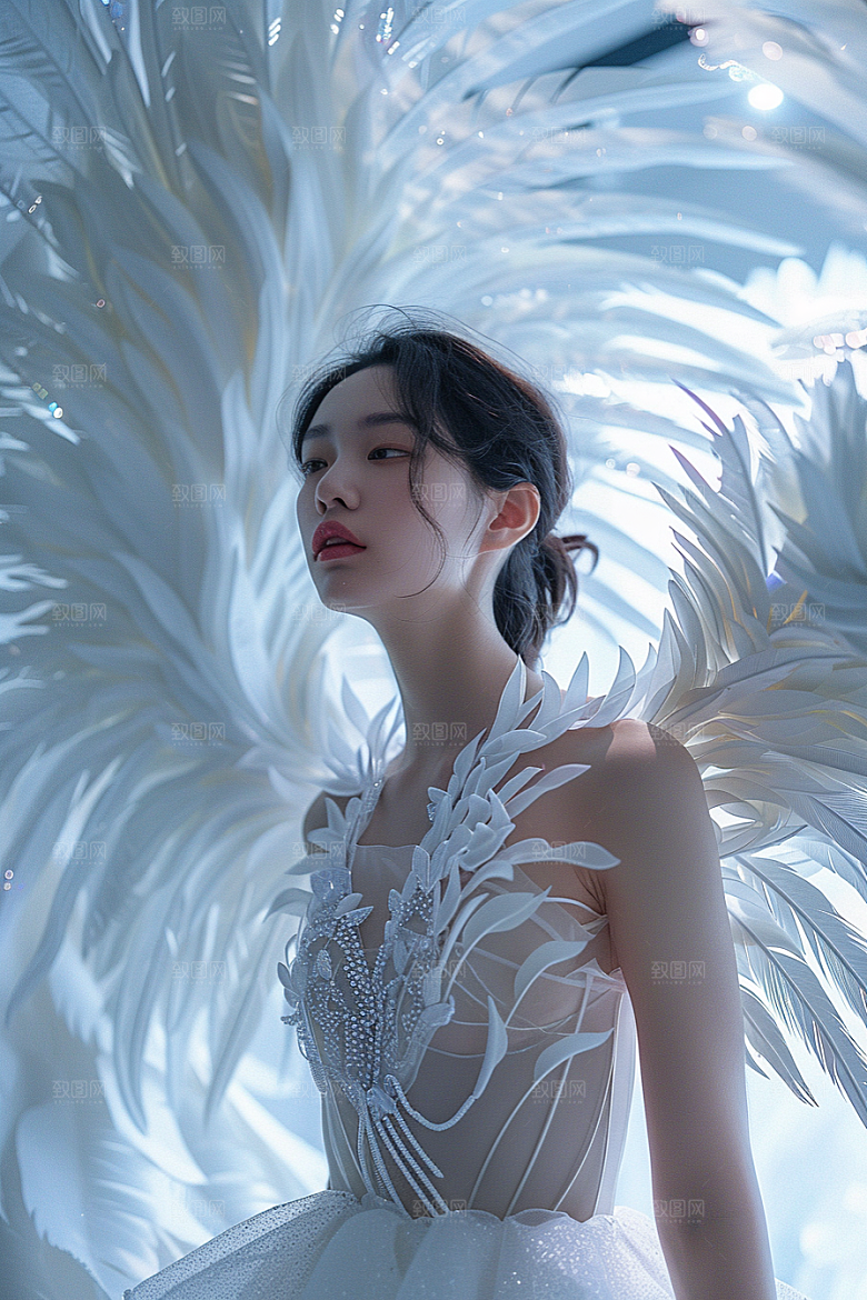 天使女神清新羽毛翅膀摄影图