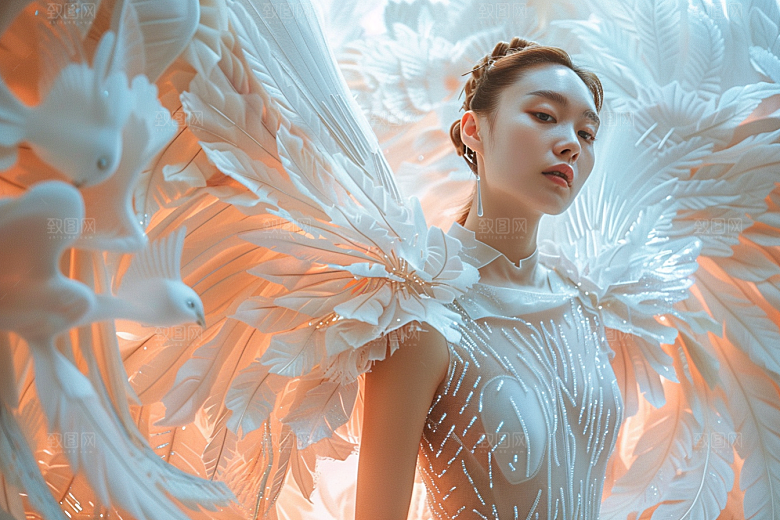 天使女神羽毛翅膀美女摄影图