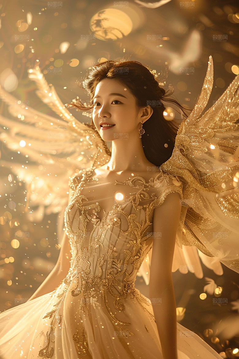 天使女神羽毛翅膀唯美摄影图