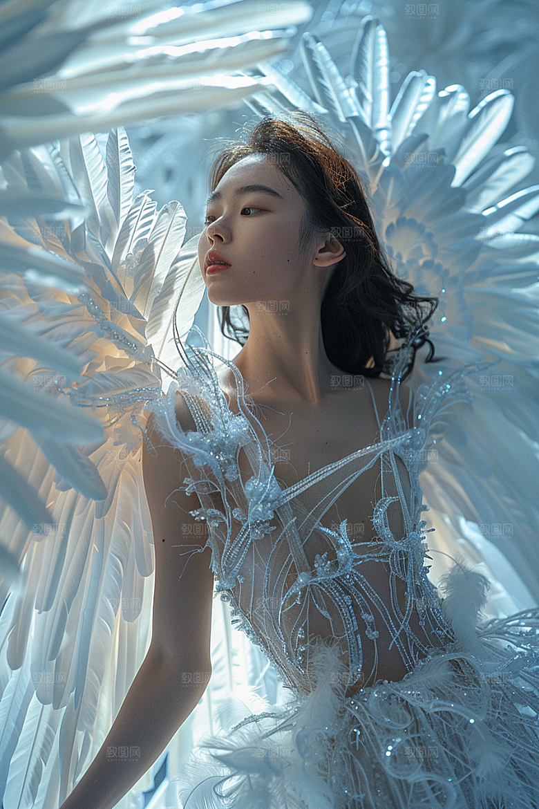 天使女神清新羽毛翅膀摄影图