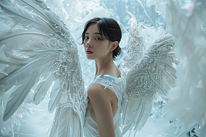 天使女神美女白色摄影图