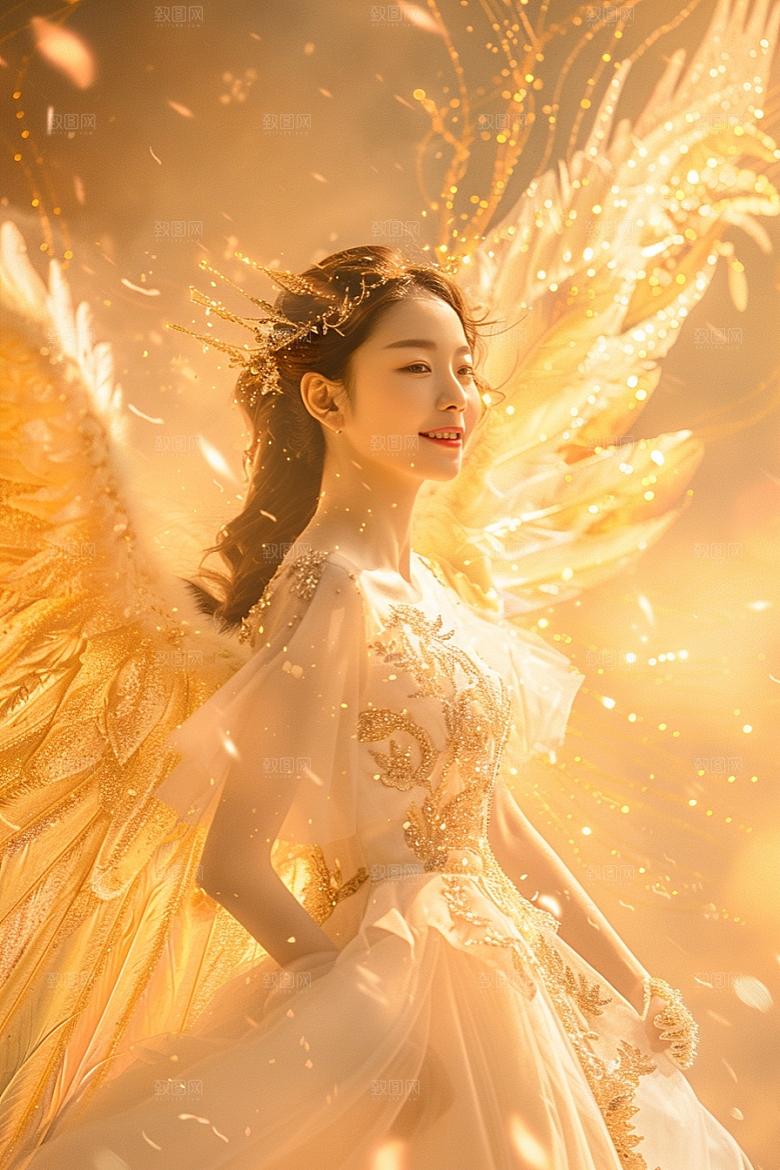 天使女神羽毛翅膀高清摄影图