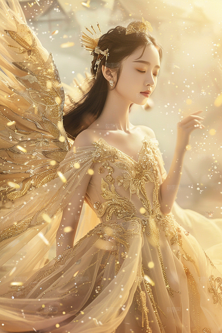 天使女神羽毛翅膀纯洁摄影图