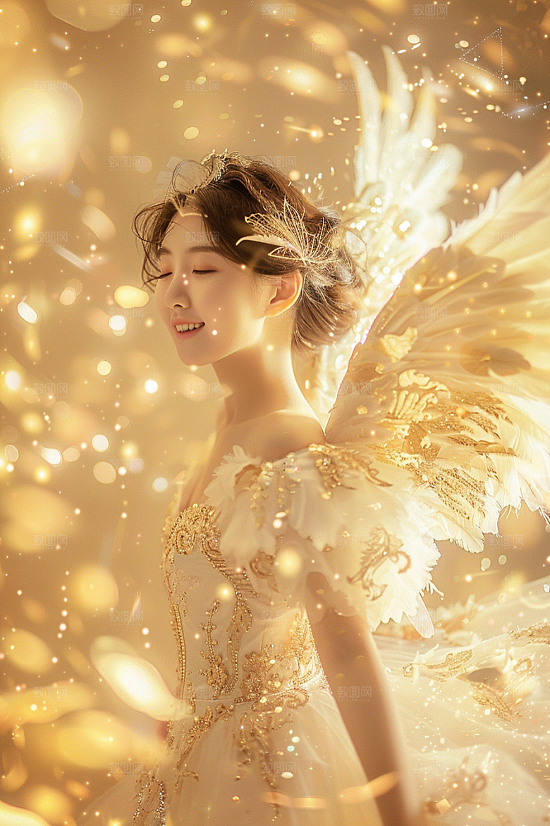 天使女神白色美女摄影图