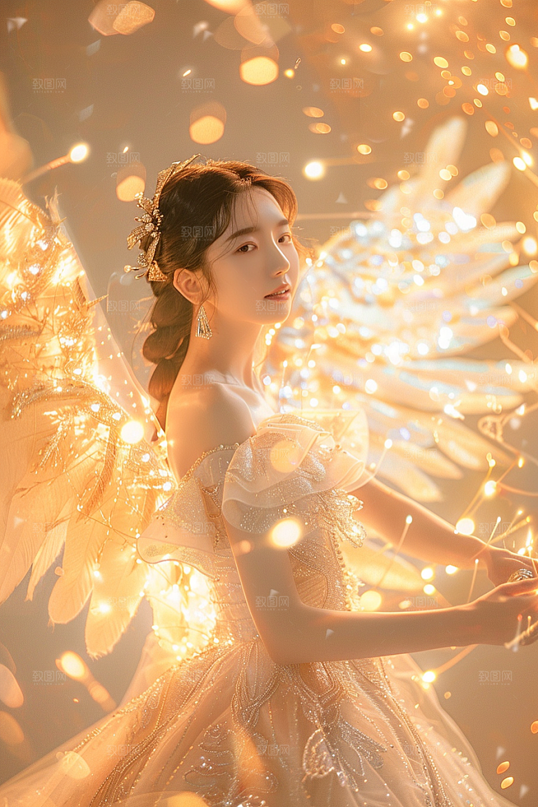 天使女神唯美羽毛翅膀摄影图