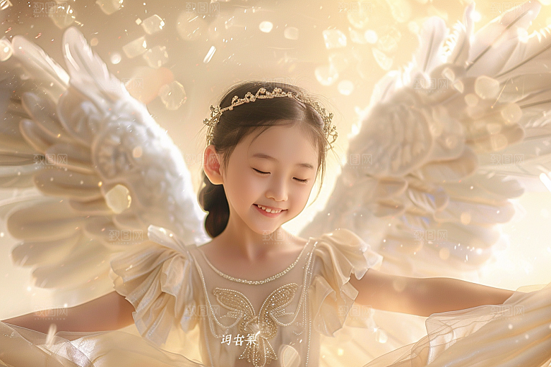 天使女神梦幻羽毛翅膀摄影图