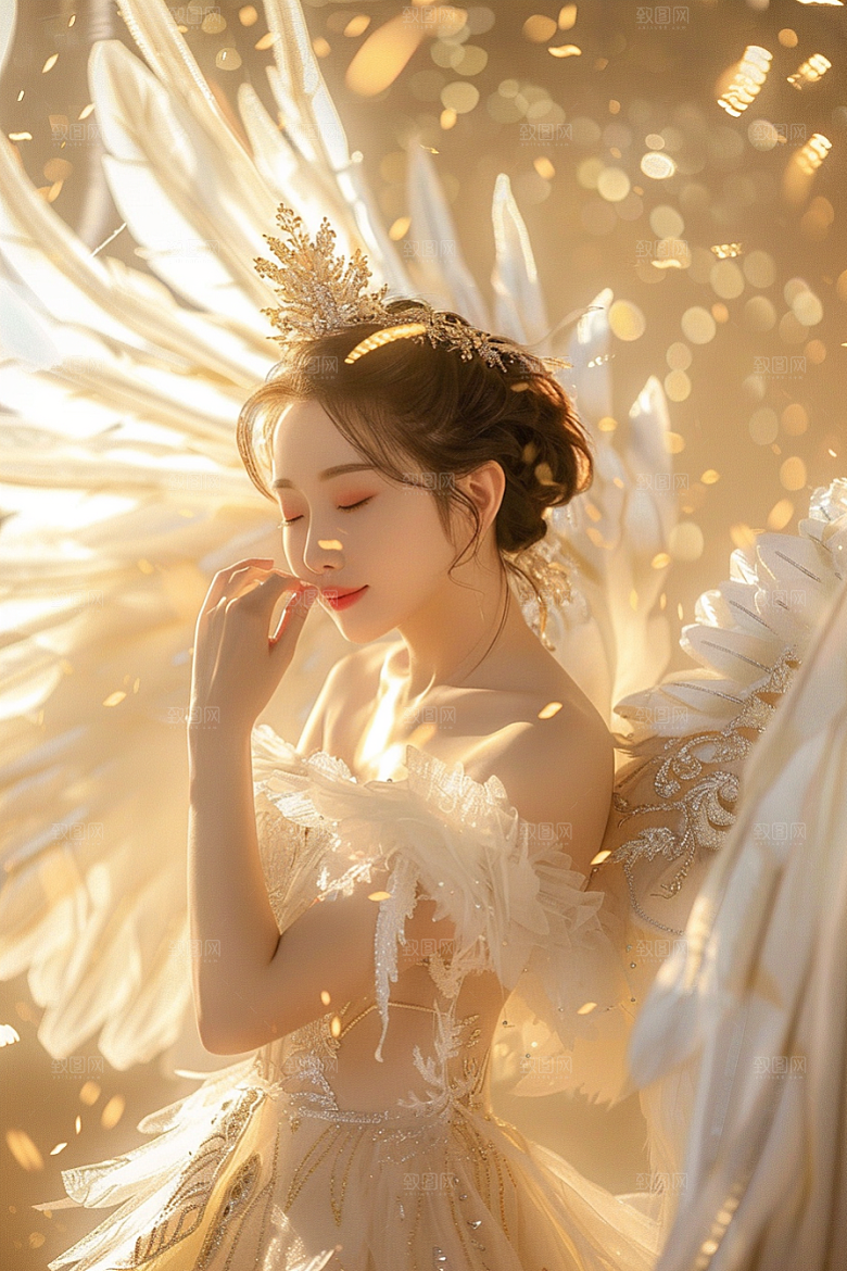 天使女神羽毛翅膀高清摄影图