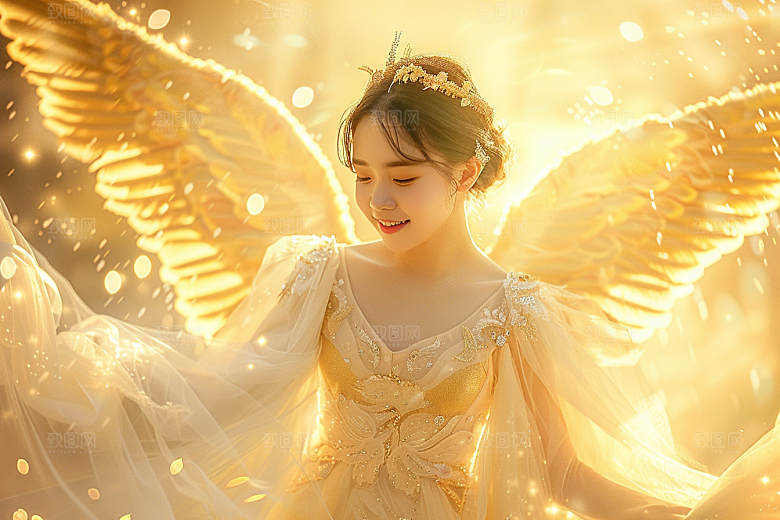 天使女神美女羽毛翅膀摄影图