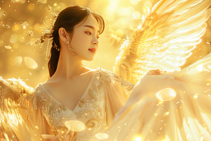 天使女神羽毛翅膀白色摄影图