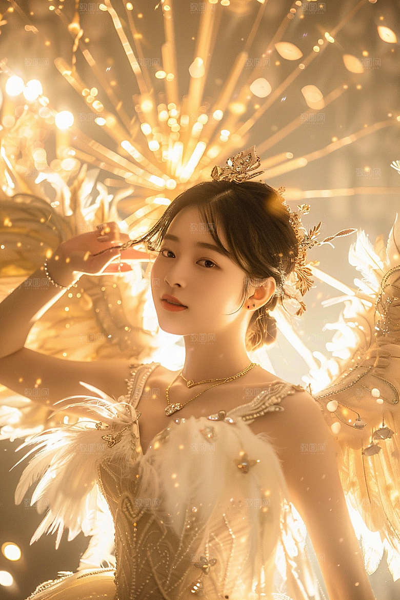 天使女神羽毛翅膀梦幻摄影图