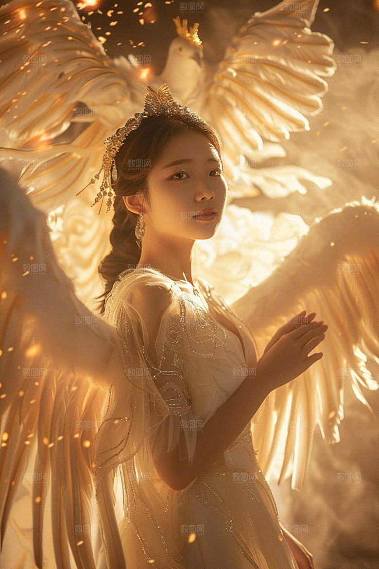 天使女神羽毛翅膀唯美摄影图