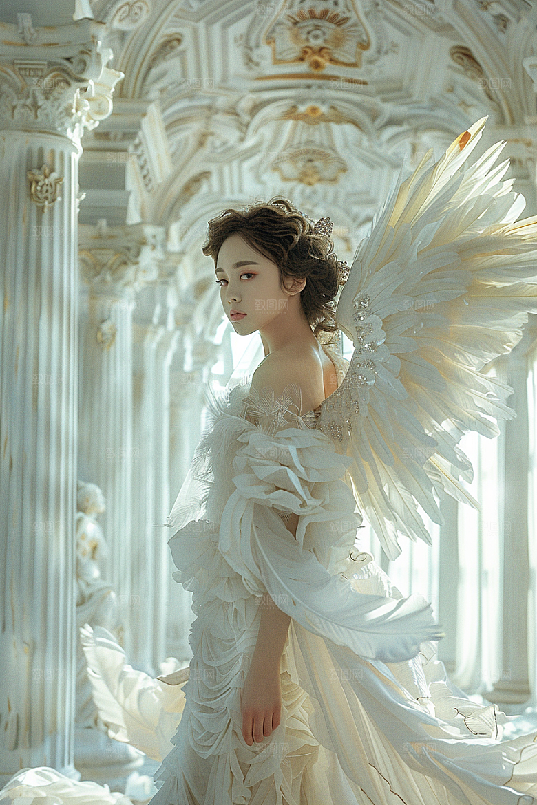 天使女神羽毛翅膀人物摄影图