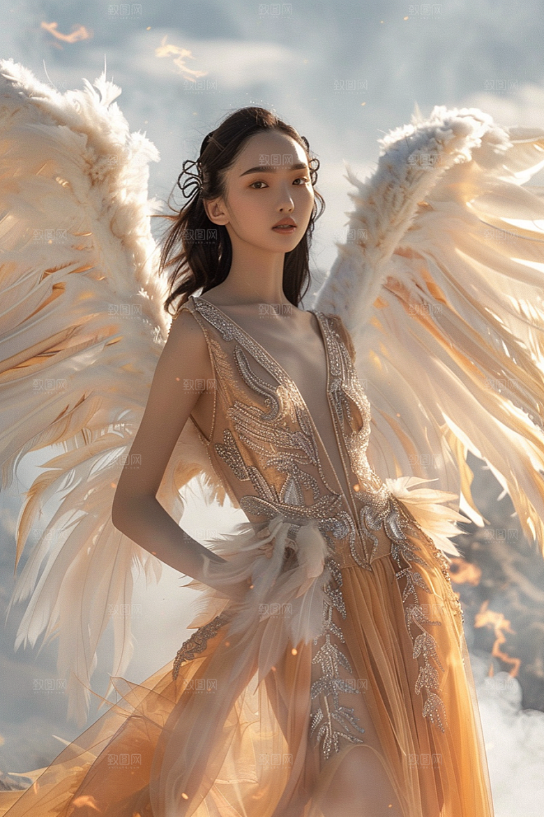 天使女神白色清新摄影图