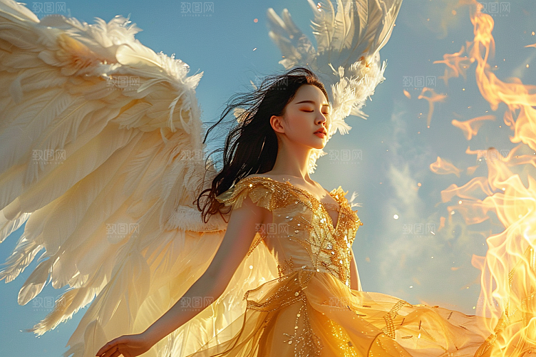 天使女神纯洁羽毛翅膀摄影图