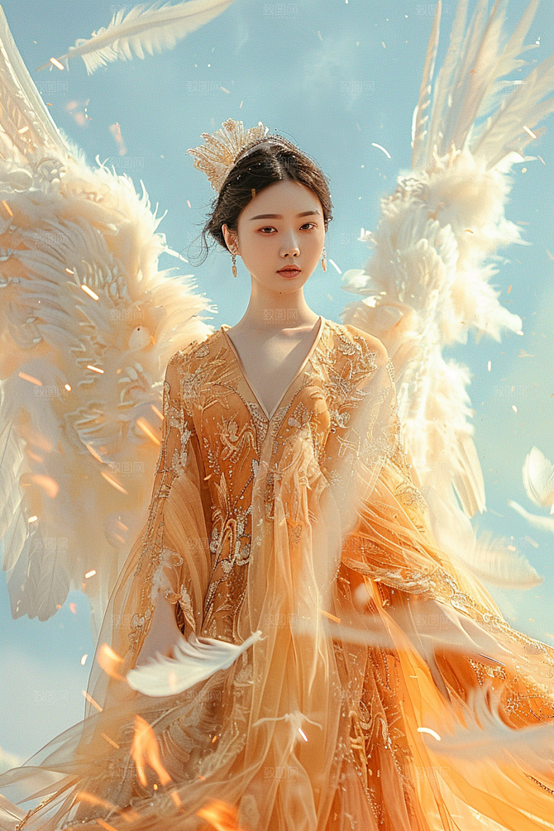 天使女神羽毛翅膀白色摄影图