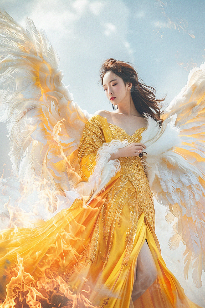 天使女神高清羽毛翅膀摄影图