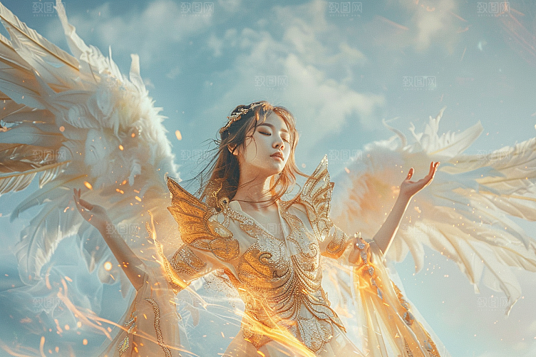 天使女神羽毛翅膀美女摄影图