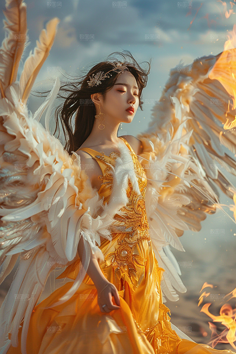 天使女神羽毛翅膀唯美摄影图