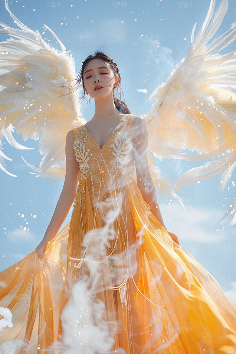 天使女神美女羽毛翅膀摄影图