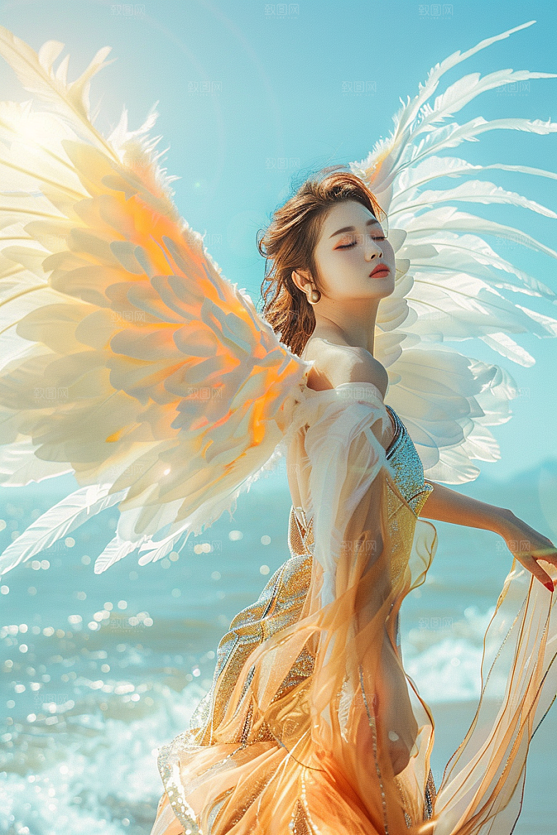 天使女神写真羽毛翅膀摄影图