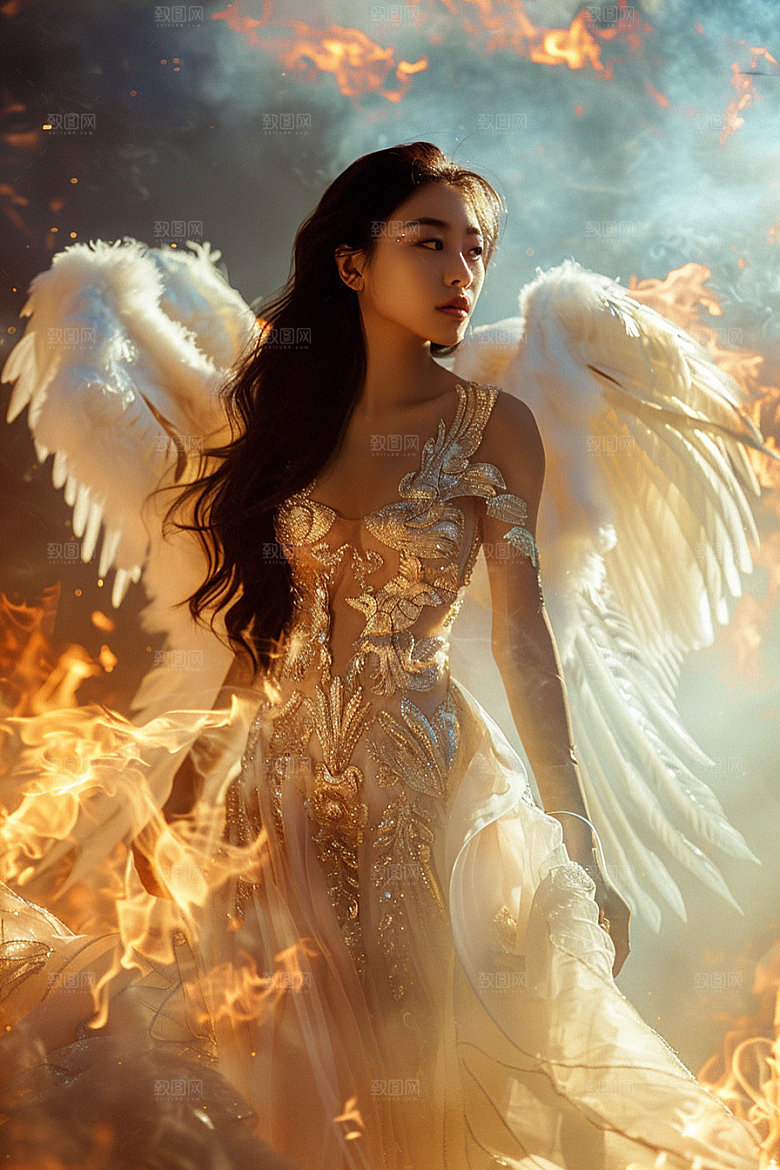 天使女神唯美羽毛翅膀摄影图