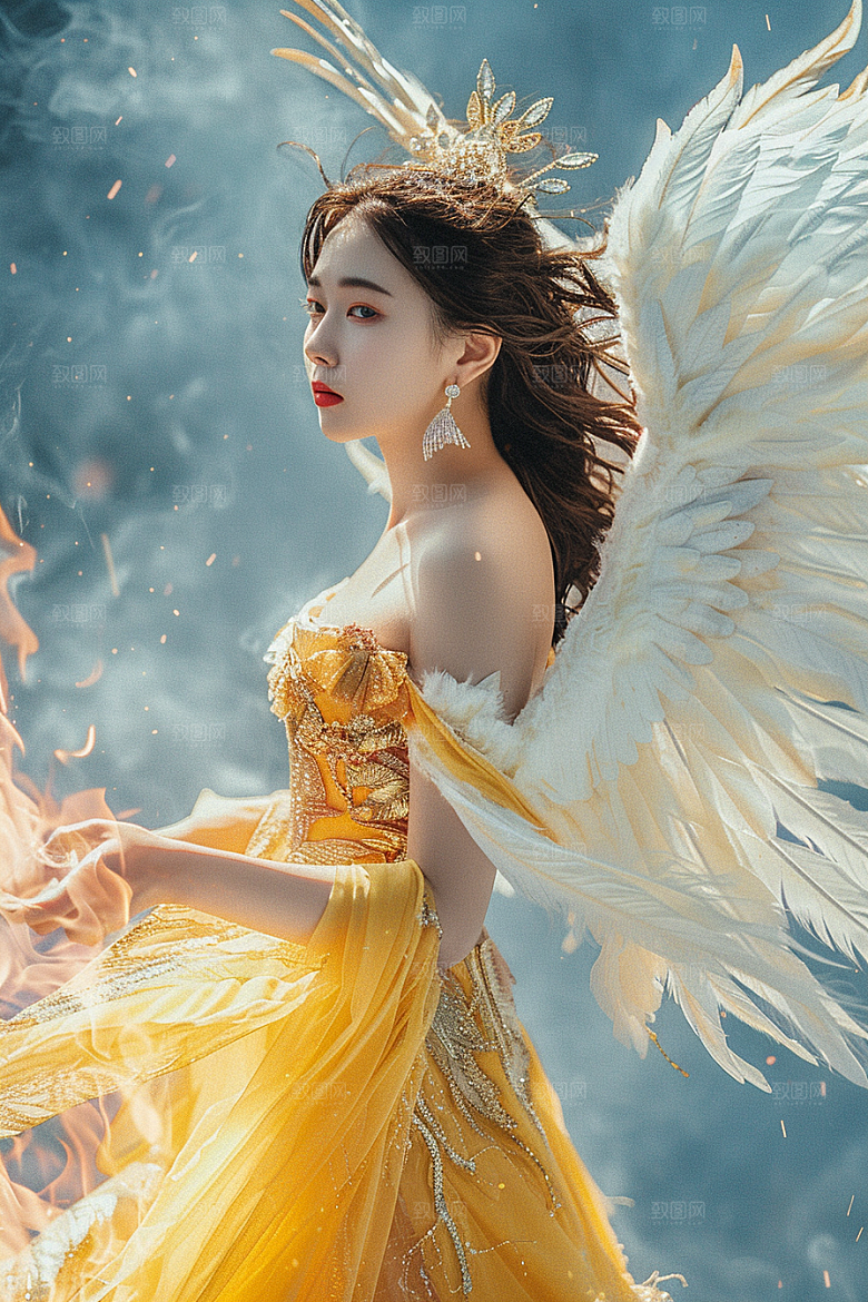 天使女神羽毛翅膀肖像摄影图