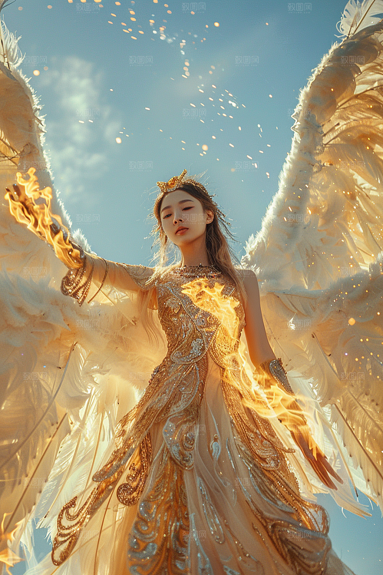 天使女神羽毛翅膀清新摄影图