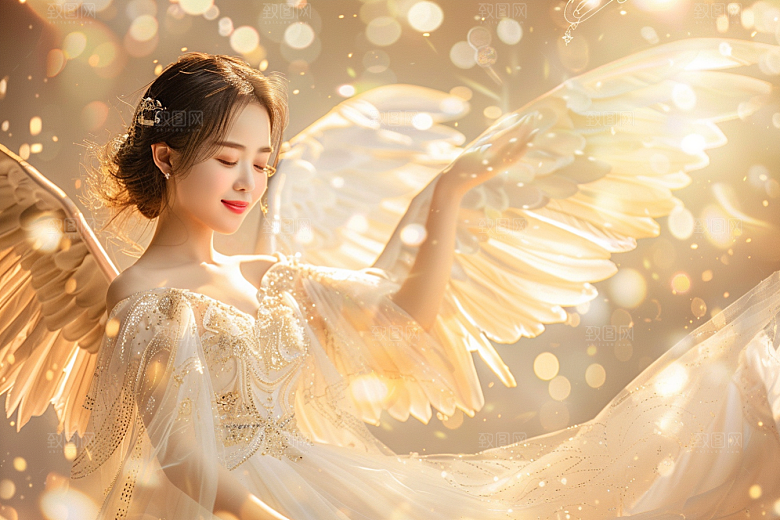 天使女神羽毛翅膀高清摄影图