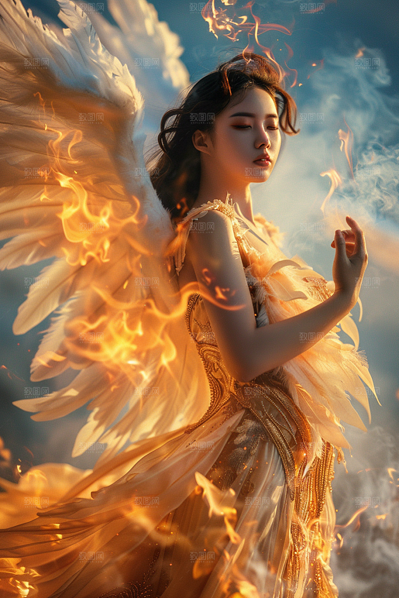 天使女神羽毛翅膀人物摄影图