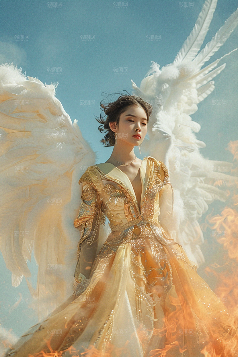 天使女神羽毛翅膀白色摄影图