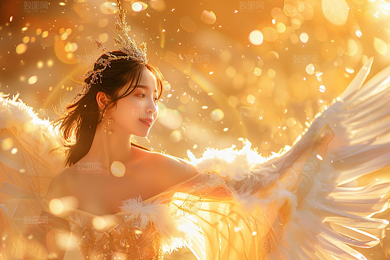 天使女神人物羽毛翅膀摄影图