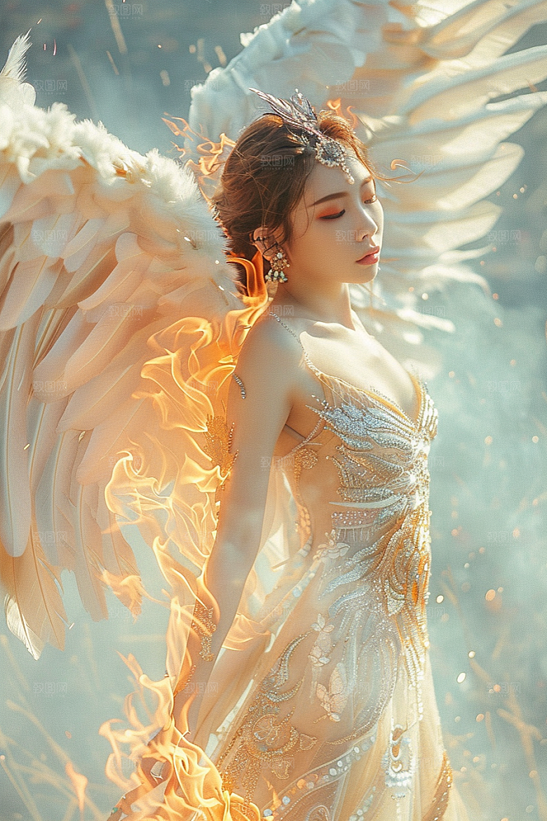 天使女神羽毛翅膀仙女摄影图