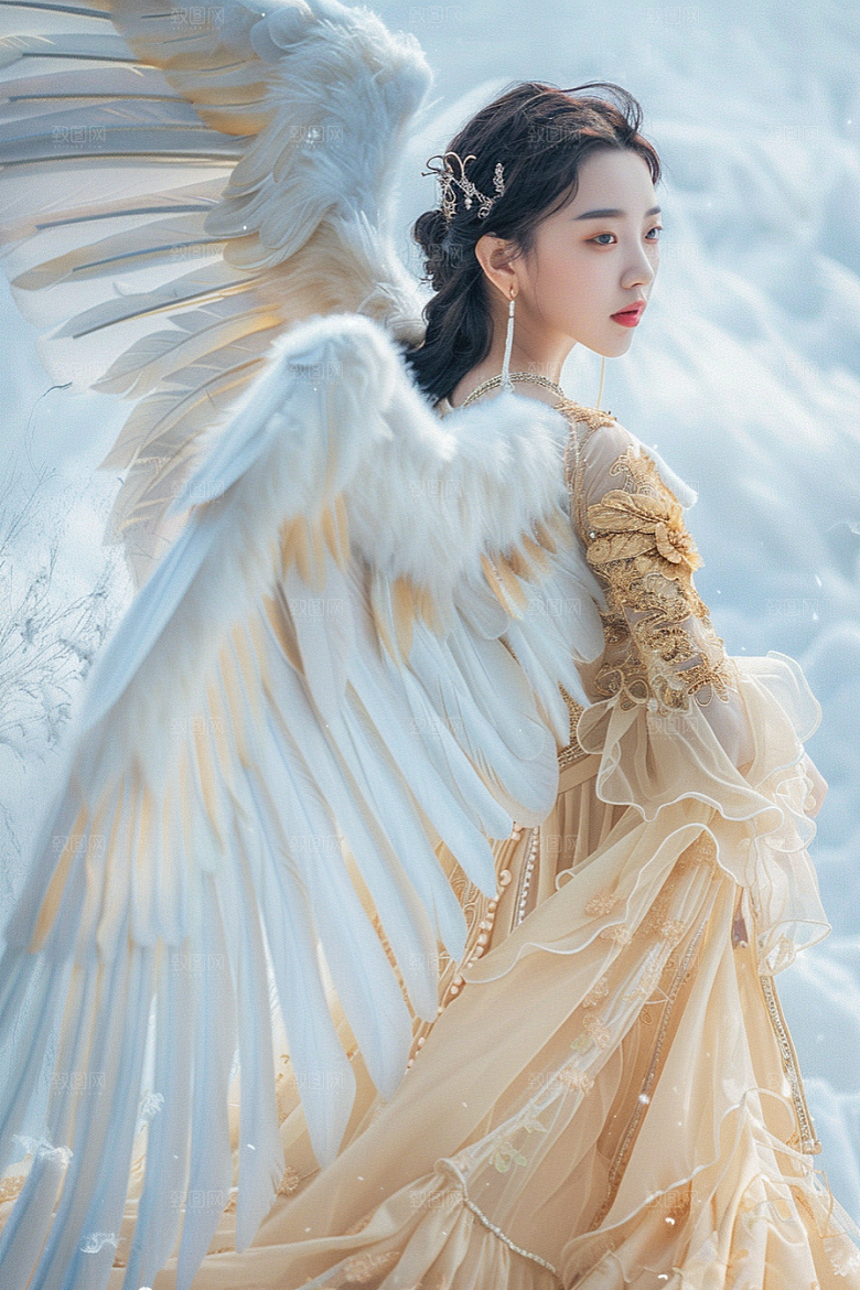 天使女神羽毛翅膀白色摄影图