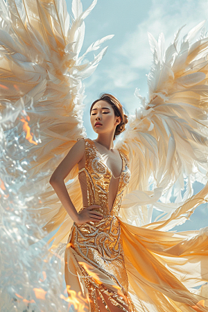 天使女神羽毛翅膀清新摄影图