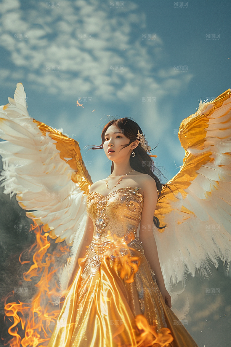 天使女神羽毛翅膀纯洁摄影图