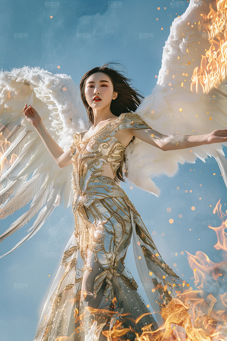 天使女神纯洁白色摄影图