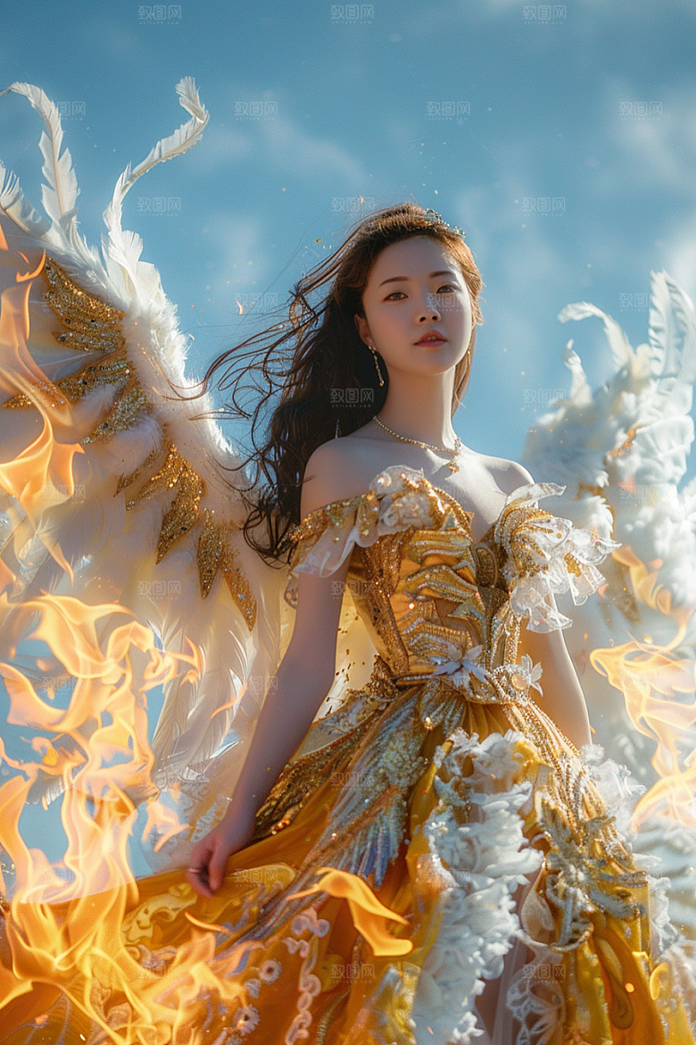 天使女神清新羽毛翅膀摄影图