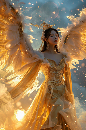 天使女神白色美女摄影图