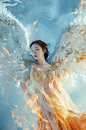 天使女神白色写真摄影图