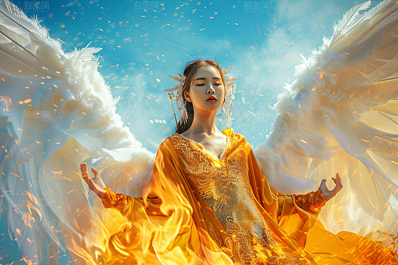 天使女神羽毛翅膀美女摄影图