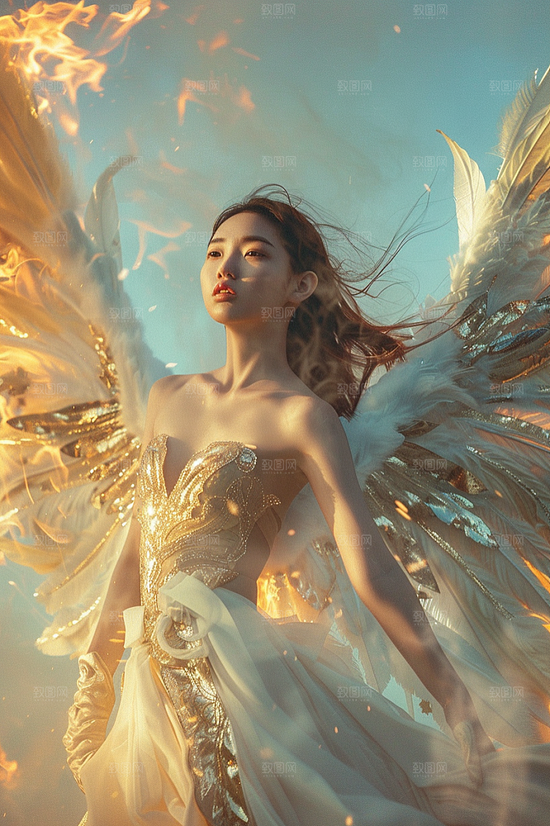 天使女神羽毛翅膀唯美摄影图