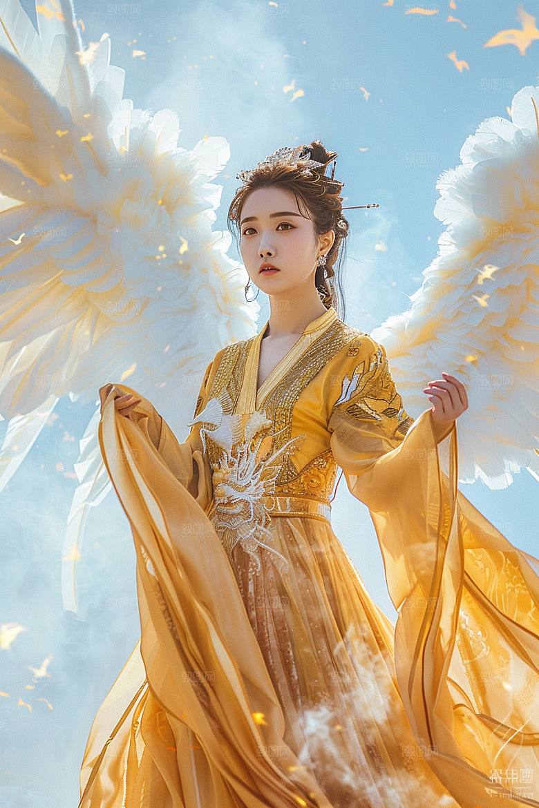 天使女神羽毛翅膀高清摄影图