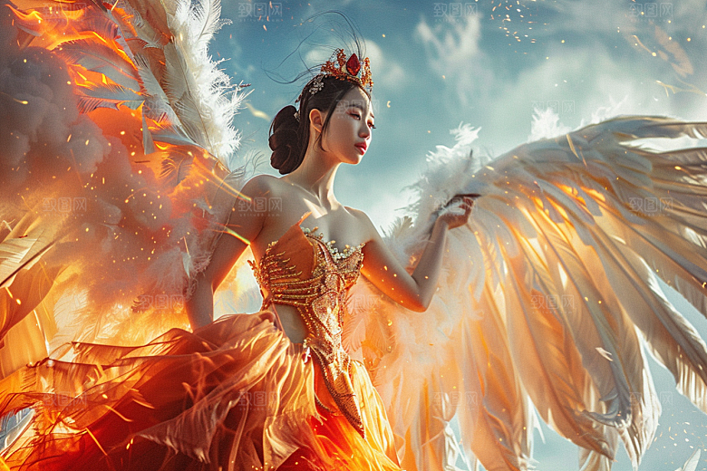 天使女神羽毛翅膀写真摄影图